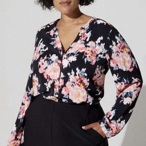 Torrid Black Studio Crepe De Chine Button Front Long Sleeve Blouse Top Size 4x - Picture 13 of 13